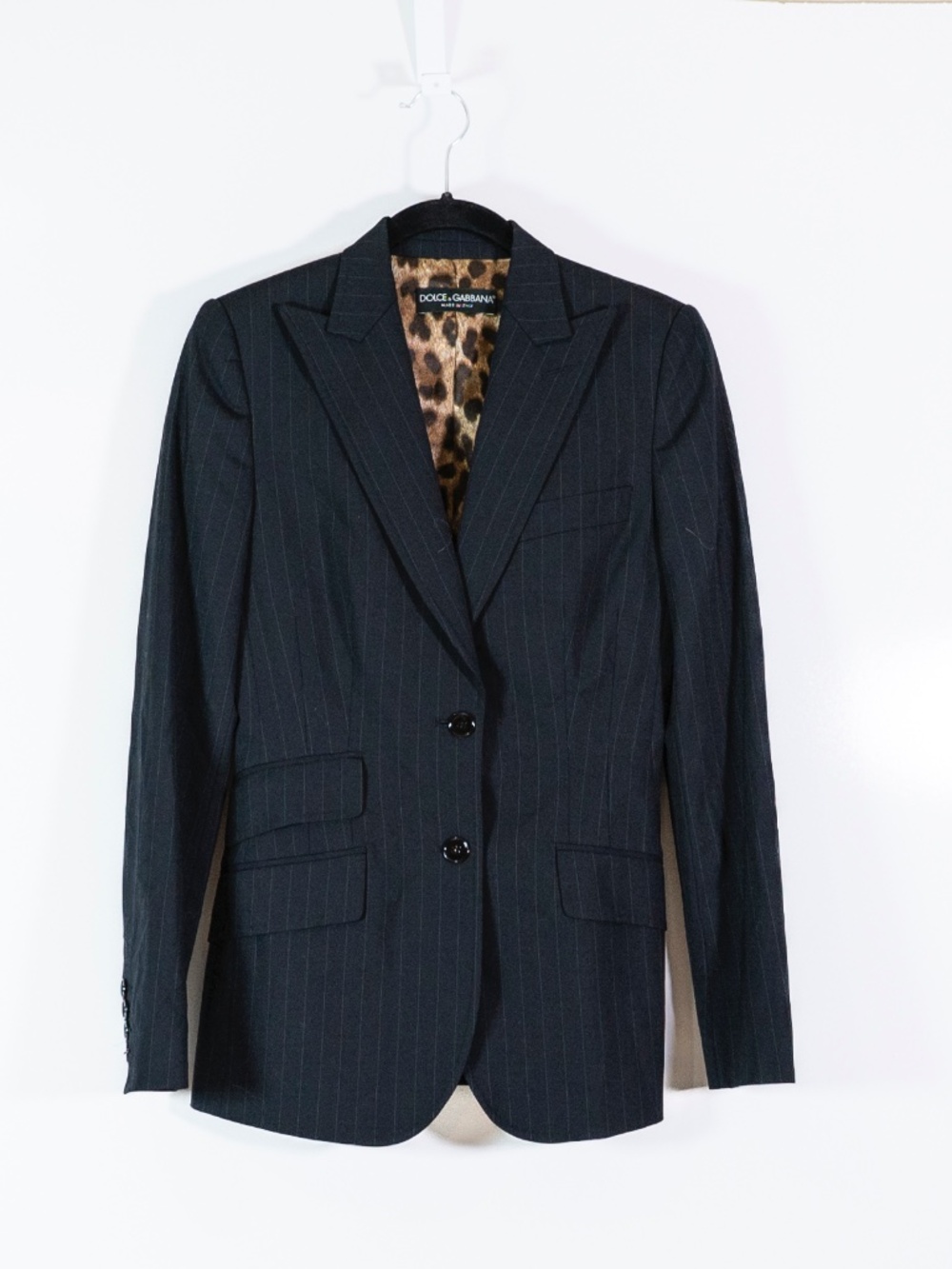 Dolce & Gabbana Made In Italy Wool Pin Stripe Leopard Lined Blazer Jacket 38/S